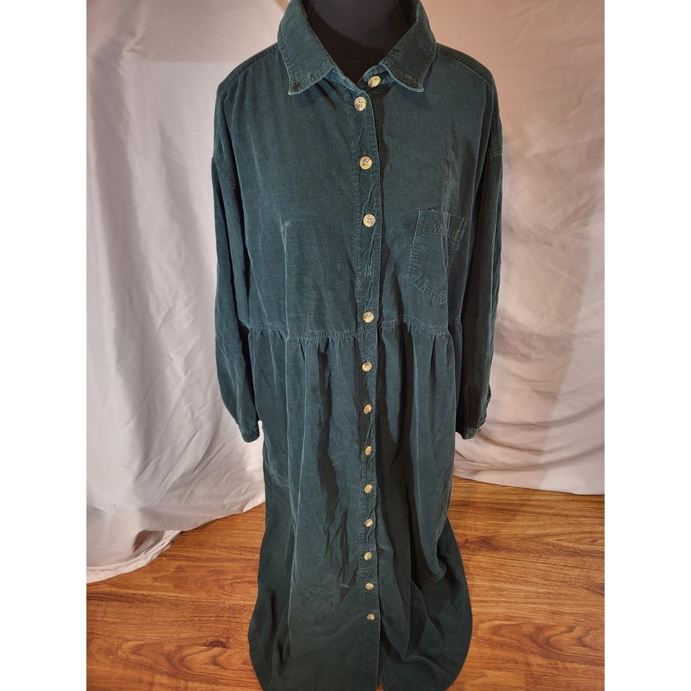 Vtge Hunter Green Truly Yours Corduroy Dress Cottagecore Modest Long Sleeve 2X